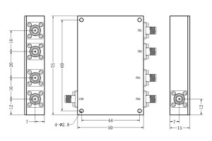 4 Ways Cavity Combiner SMA-F-kontakt 617-4200MHz Lavt innsettingstap Lite volum JX-LCC4-617M4200M-S40_LC