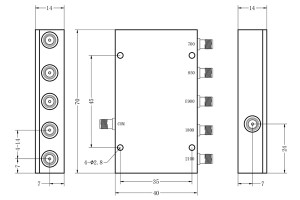 Connecteur SMA-F de combinateur LC 5 voies, faible perte d'insertion 758-2170MHz, petit Volume JX-LCC5-758M2170M-S20